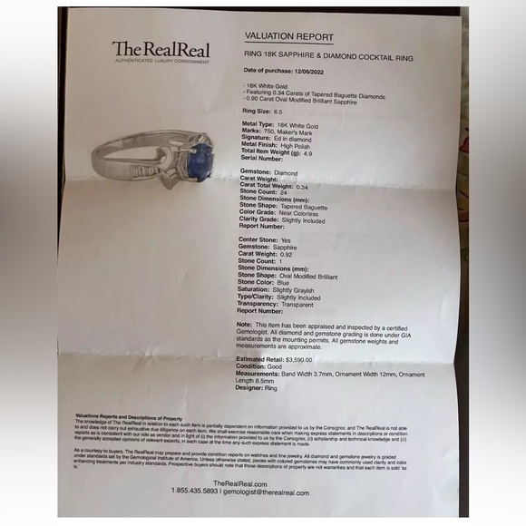 18K 750 Natural Sapphire 💙 & Emerald Cut Diamond 💎 Ring Set Appraisals $4720 - Picture 11 of 13